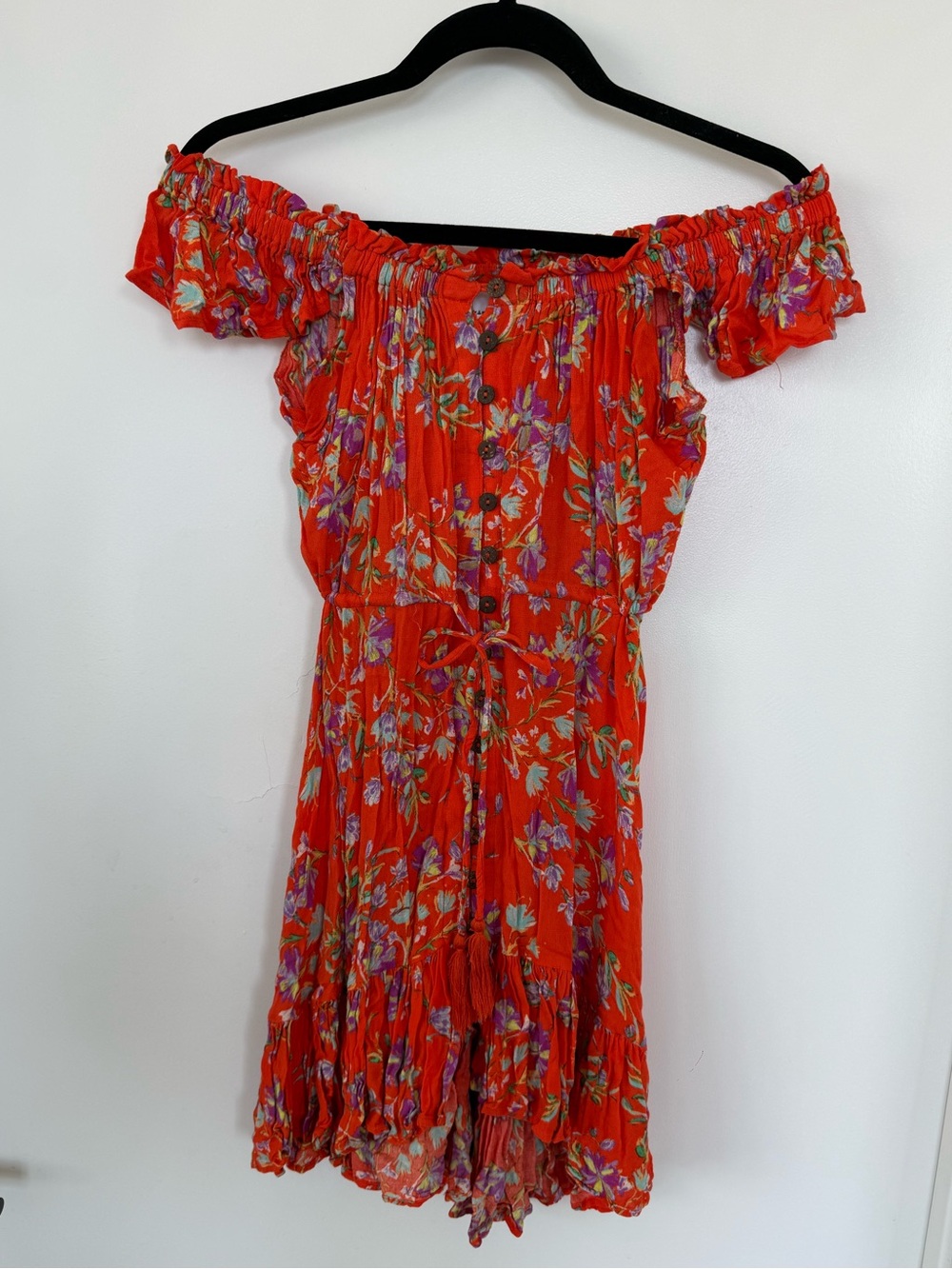 Skylar + Madison Coral Red Floral Off-Shoulder Dress